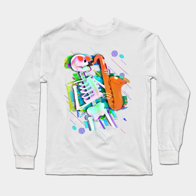 Skeleton Saxophone Long Sleeve T-Shirt by Bombastic Graphics